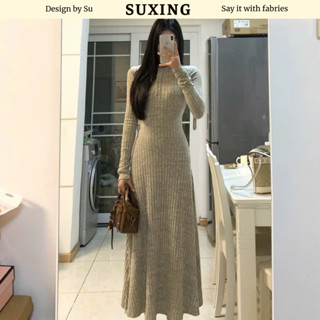  Váy Len Gân Thỏ Dài Tay  Ôm Body Váy Body Tôn Dáng Dáng Xòe Chất Vải Tăm Thỏ - SU.XING - S100 