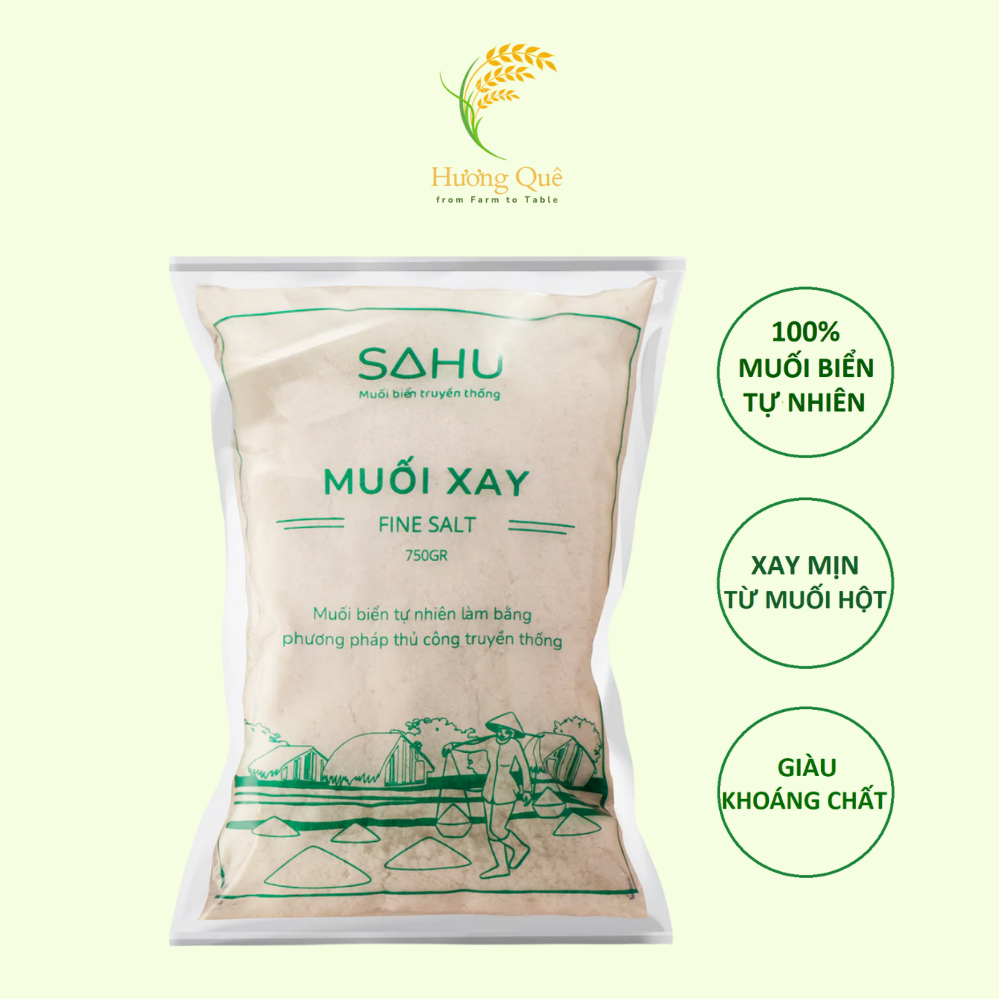Muối xay Sahu hạt mịn muối biển tự nhiên Sa Huỳnh làm bằng phương pháp thủ công truyền thống túi 750
