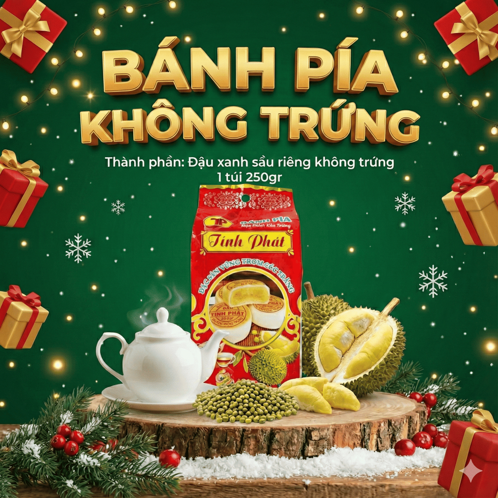 Bánh Pía Không Trứng 250gr Tính Phát - Nhân đậu xanh sầu riêng không trứng - 1 túi 4 cái