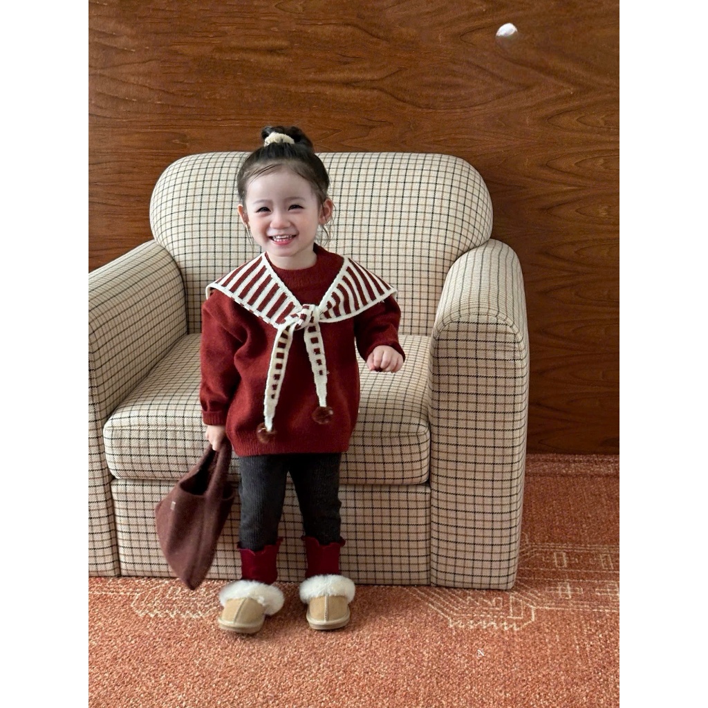 Bộ nỉ lót lông bé gái cổ thuỷ thủ đáng yêu size 7-26 kg - Hana House