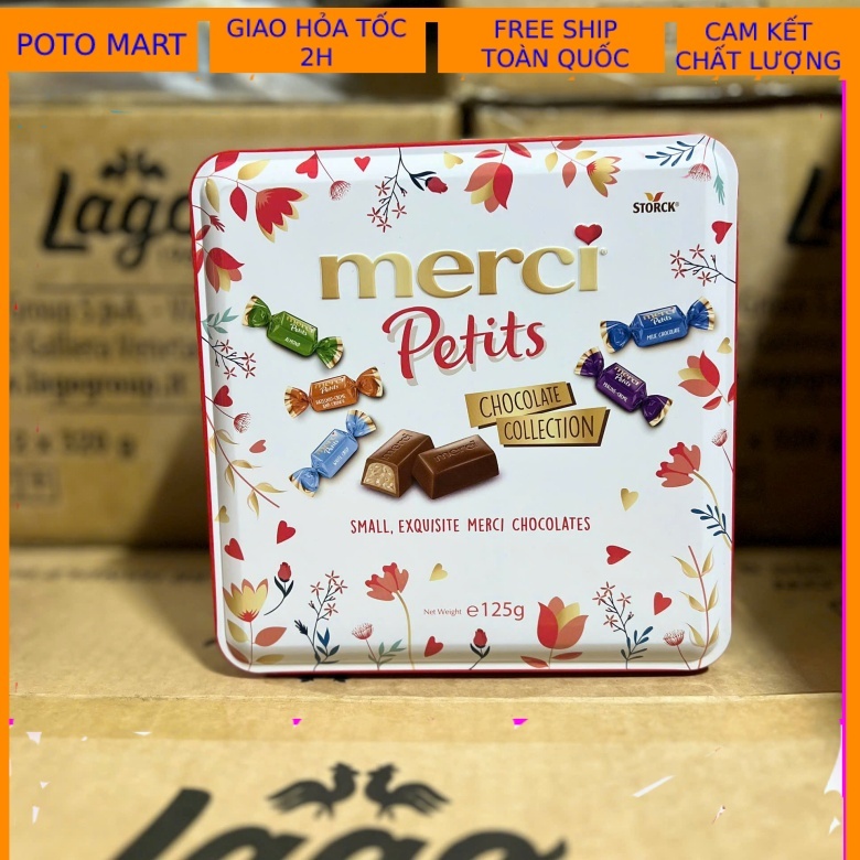 Hộp quà socola Merci petits Chocolate colection Hộp thiếc 125g