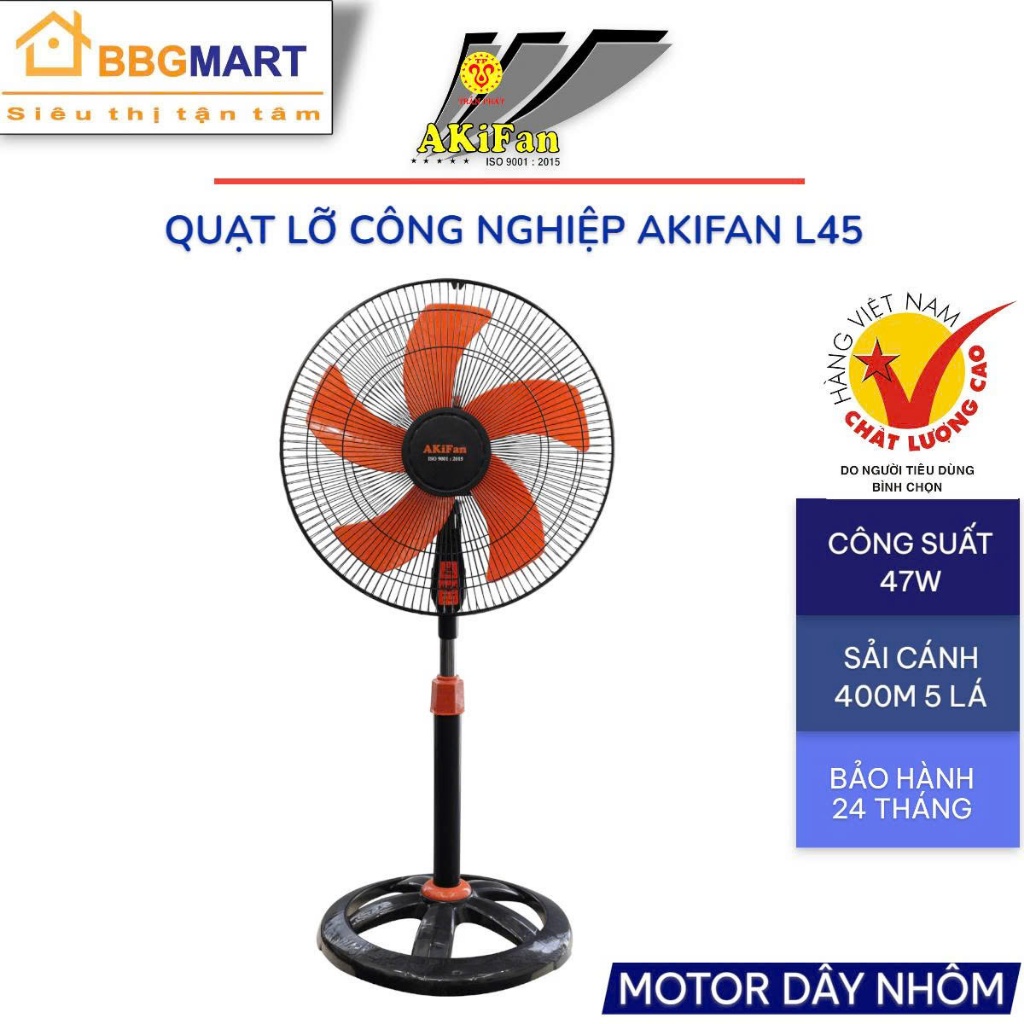 QUẠT LỠ THÂN SẮT AKIFAN L45 II SENKO LTS1636 65W II QUẠT LỮNG YANFAN LTS16 47W ĐỘNG CƠ DÂY ĐỒNG