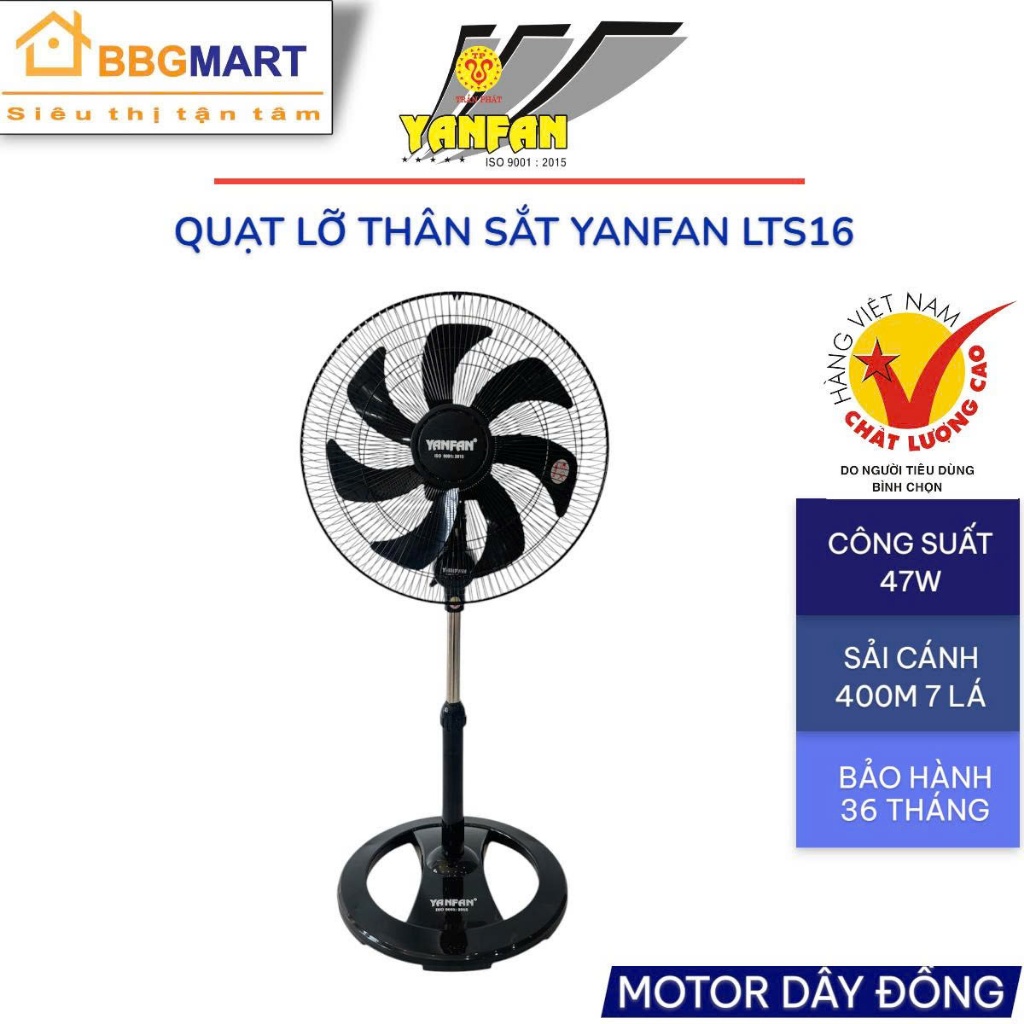 QUẠT LỮNG YANFAN LTS16 47W ĐỘNG CƠ DÂY ĐỒNG II QUẠT LỠ THÂN SẮT AKIFAN L45 II SENKO LTS1636 65W