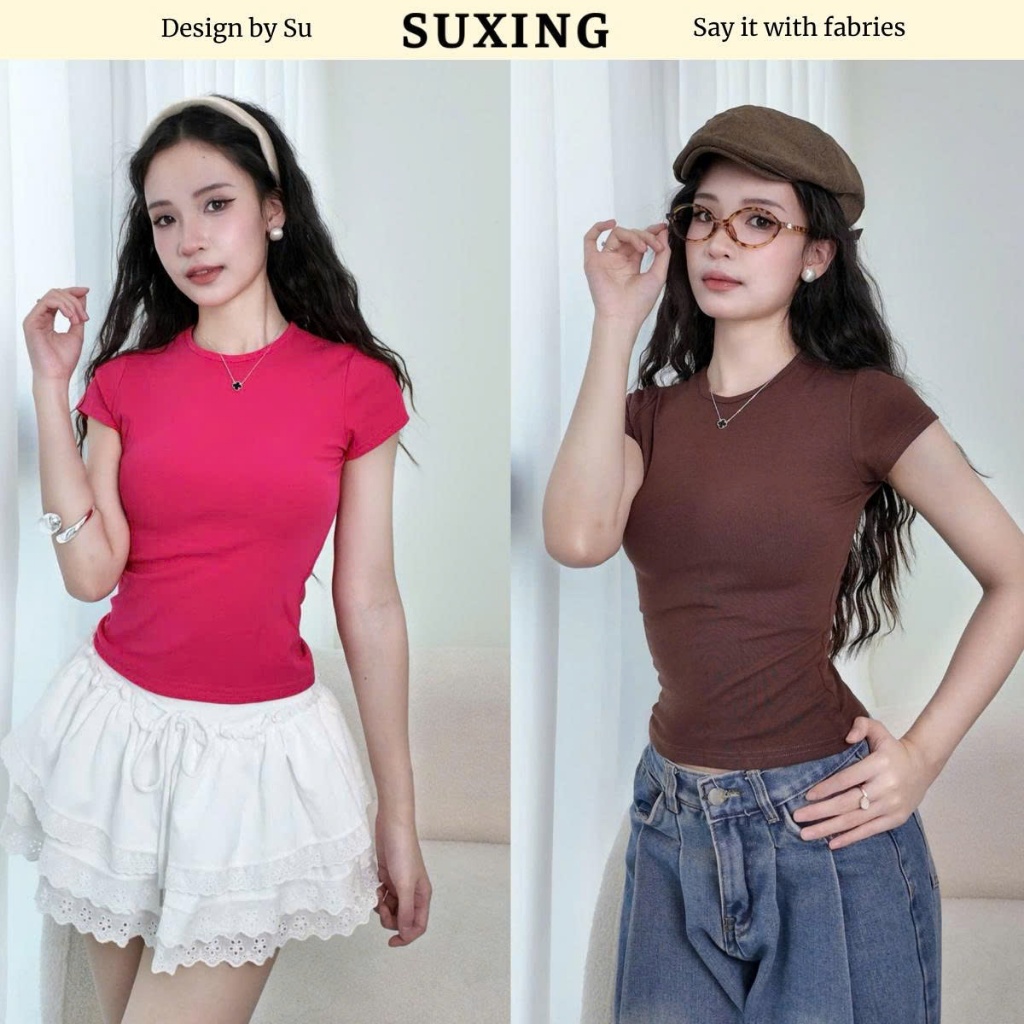 {BST Chóe lóe} Áo babytee ôm eo viền cổ thời trang nhiều màu - Suxing - SB43