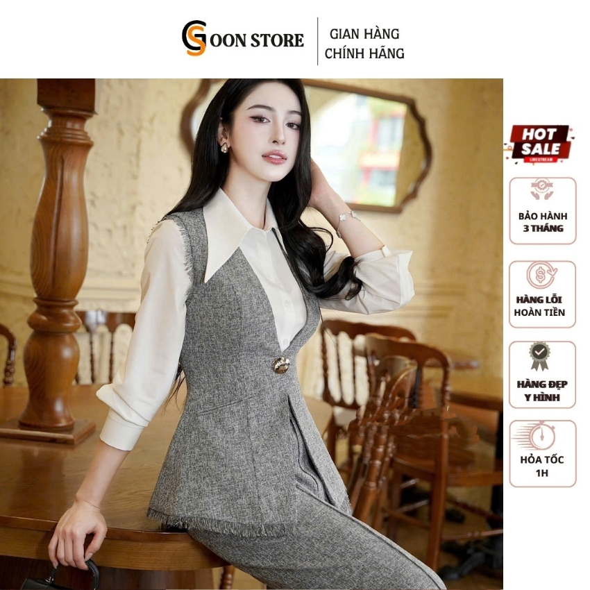 Set Vest quần dài nữ công sở sang trọng tôn dáng hàng chuẩn mẫu chuẩn Form Goon Store