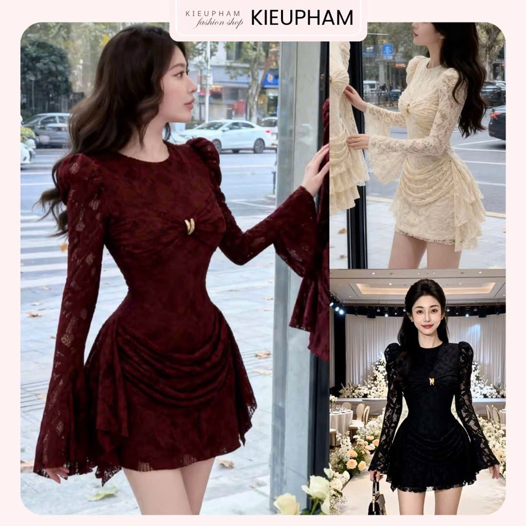 (Bigsize S-XXXL) Đầm Ren Ôm Body Tay Loe Nhún Eo Sang Trọng Kieupham.clothing