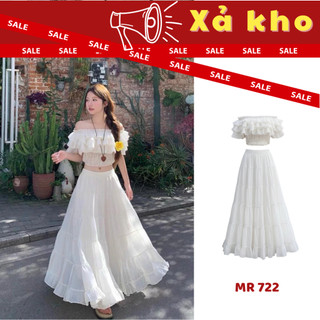   DEAL XẢ KHO  Set Áo Croptop Trễ Vai Bèo Phối Chân Váy Dài Xoè MR772 Set Đồ Nữ Dễ Thương Mặc Đi Chơi Đi Biển 