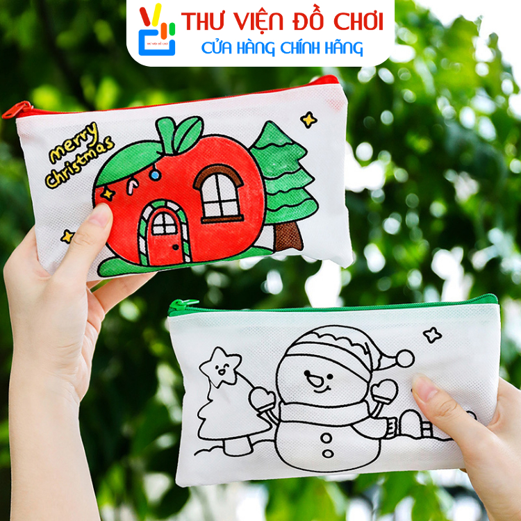 Túi Đựng Bút NOEL Tự Tô Màu Cho Bé, Đồ Thủ Công DIY - Túi Giáng Sinh Quà Tặng Cho Bé Sáng Tạo