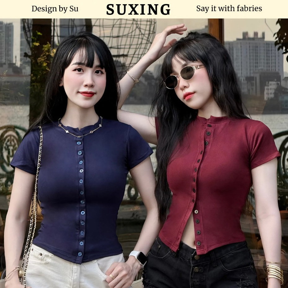 Áo Thun Nữ Ôm Body Cài Khuy Kiểu Dáng Baby Tee, Áo Thun Nữ Ngắn Tay Thiết Kế Slay - Suxing - S161