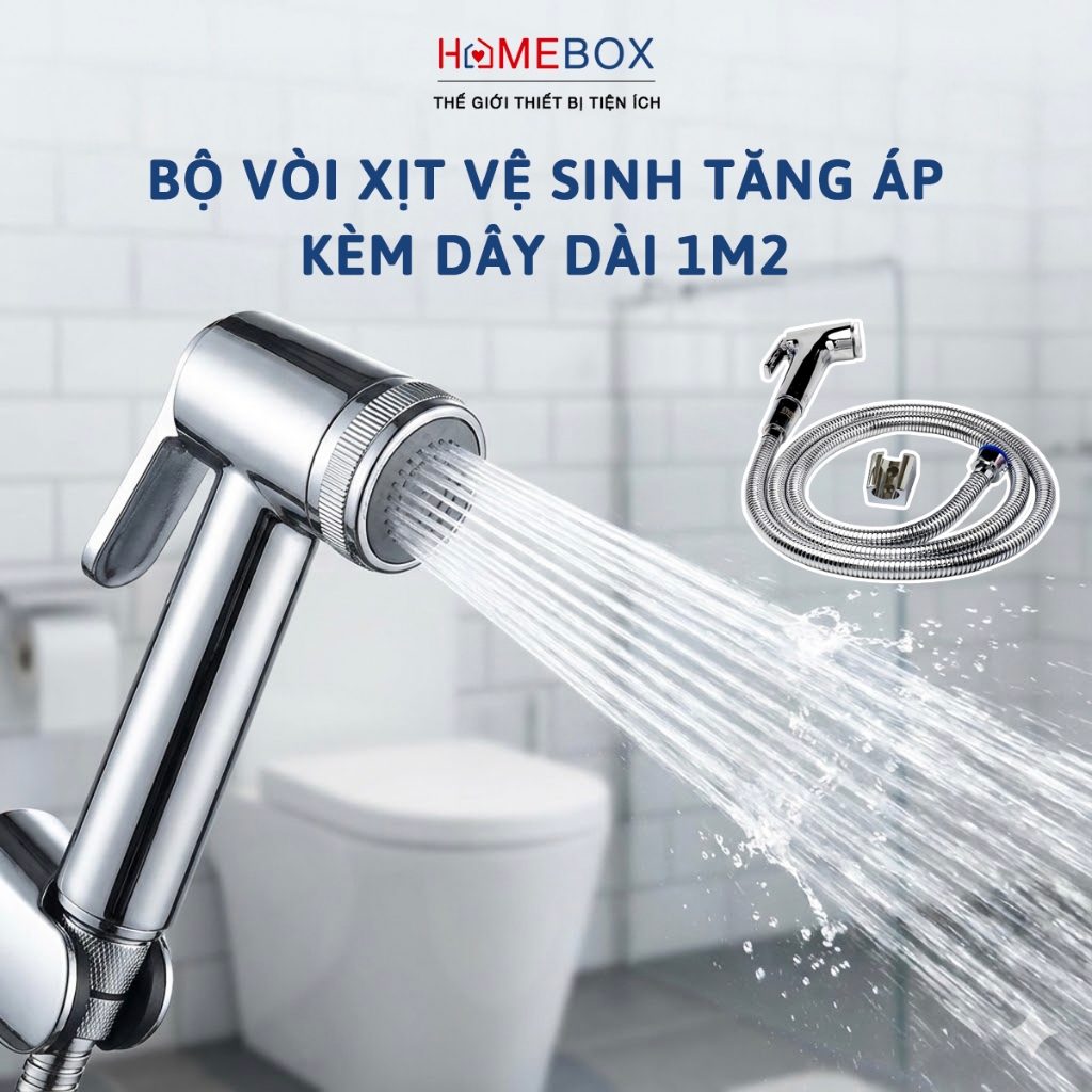 Vòi Xịt Vệ Sinh Bồn Cầu Tăng Áp Kèm Dây 1M2 Và Đế Cài, Vòi Xịt Nhà Vệ Sinh Phòng Tắm Đa Năng