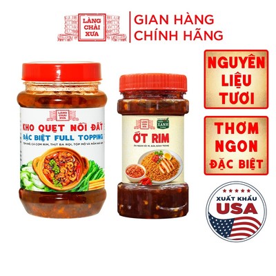 Combo 2 hủ gồm Kho quẹt nồi đất 250g và Ớt rim ăn mì 140g Làng Chà Xưa nguyên liệu tươi ngon