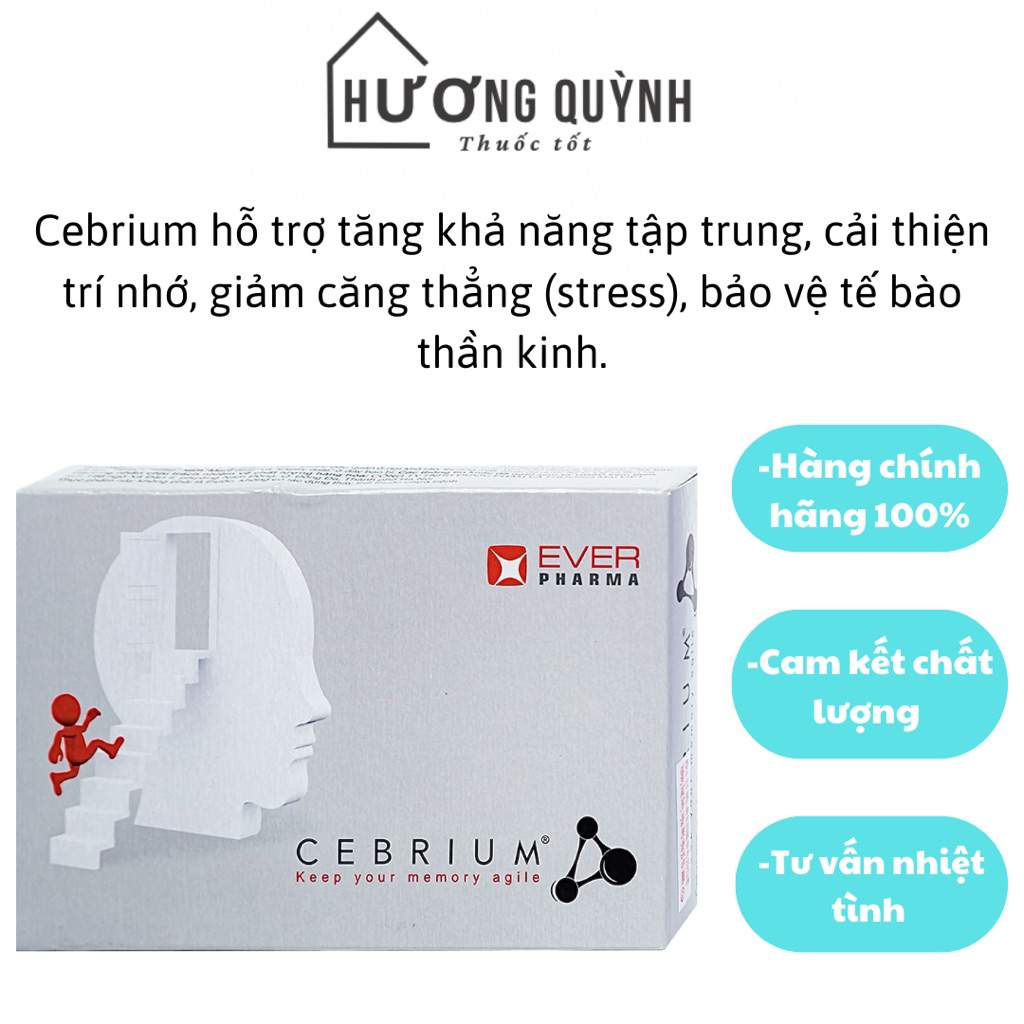 Viên uống Cebrium Ever Pharma hỗ trợ tăng khả năng tập trung, cải thiện trí nhớ (3 vỉ x 10 viên)