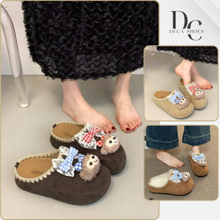  Dép sục nữ da lộn đính charm hoạt hình Duffy siu xinh sục da lộn mũi tròn đế cao 5cm_Deca shoes 