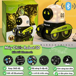 Máy chiếu hình Robot kết nối Bluetooth xoay 360°  gồm 6 thẻ tròn và 6 phim cuộn và 6 chế độ chiếu đèn