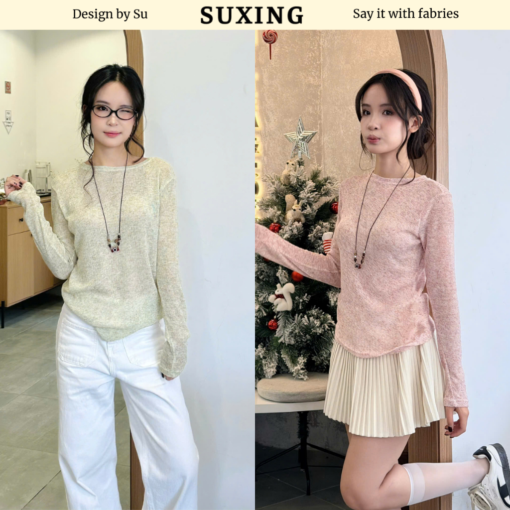 Áo Len Dệt Mỏng Tiêu Trơn Dài Tay Cổ Tròn S318 - Suxing