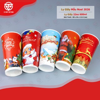  SET 100c Ly Giấy Cốc Giấy 22oz - 600ml Ly giấy Noel 2026 Ly giấy Giáng Sinh đựng trà sữa cà phê 