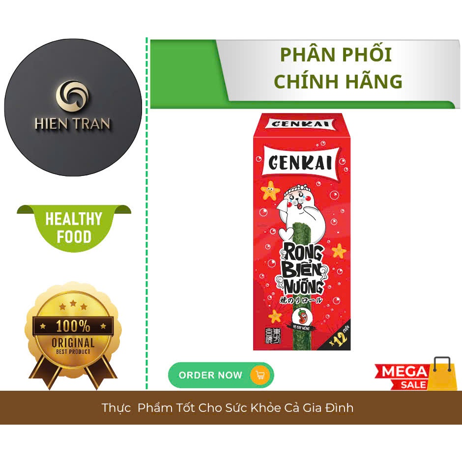 Rong Biển Nướng Cuộn Vị Cay Nóng GENKAI 36Gg ( 3g × 12 cuộn)