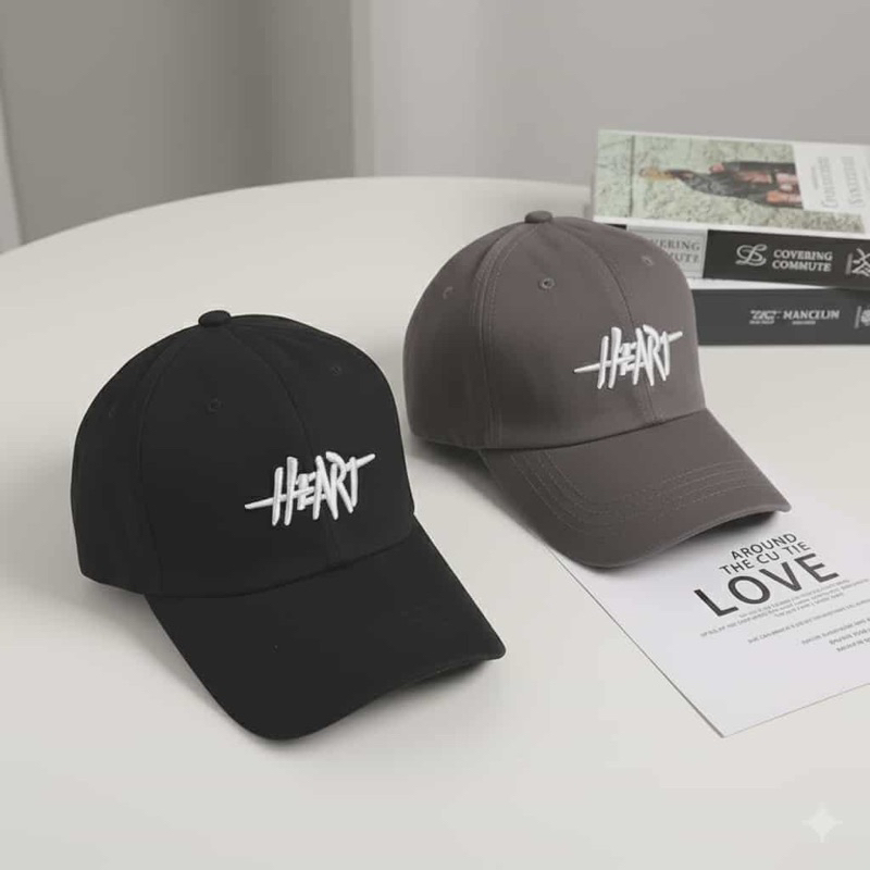 COMBO 2 Mũ Lưỡi Trai Thêu Chữ Heart Form Mềm Kaki Cotton Thoáng Mát, Nón Kết Nhiều Màu Hot Trend Đi 