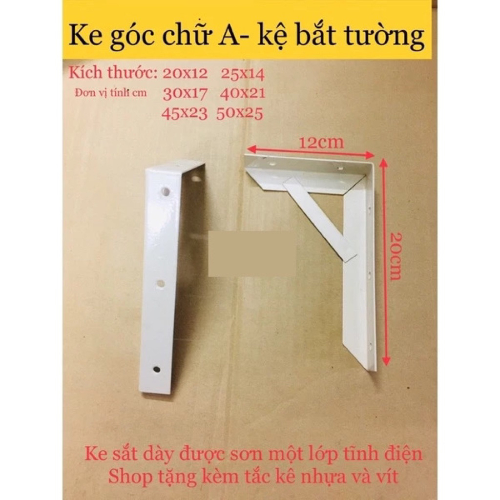 [2 cái] Ke góc chữ A| ke bắt kệ size 40-45-50cm+kèm ốc vít và tắc kê nhựa