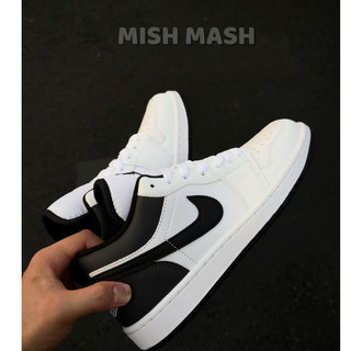 Giày Sneaker Jd1 Low Panda Classic Cut Trắng Gót Đen