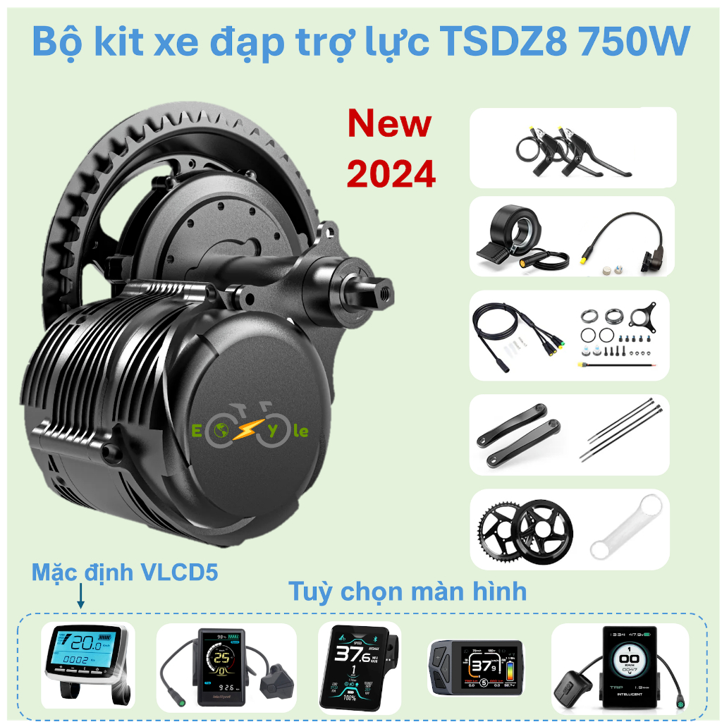 Bộ động cơ trợ lực trục giữa mid drive motor Tongsheng TSDZ8 - 48V 750W