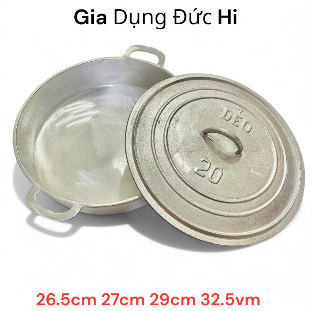 Chảo Gang Đáy Bằng Size 26.5cm 27cm 29cm 32.5cm - Chảo Gang  Đáy Bằng Đúc Thủ Công Nguyên Khối