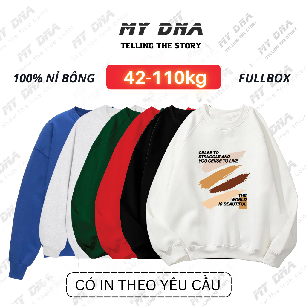 Áo nỉ sweater có bigsize 110kg cặp đôi nam nữ local brand unisex nỉ bông dày thu đông MY DNA 2025 CE