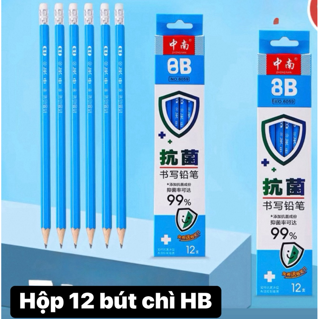 Hộp 12 bút chì HB xanh, Bút chì gỗ HB chì mềm ít gãy, dễ gọt, chì phác thảo