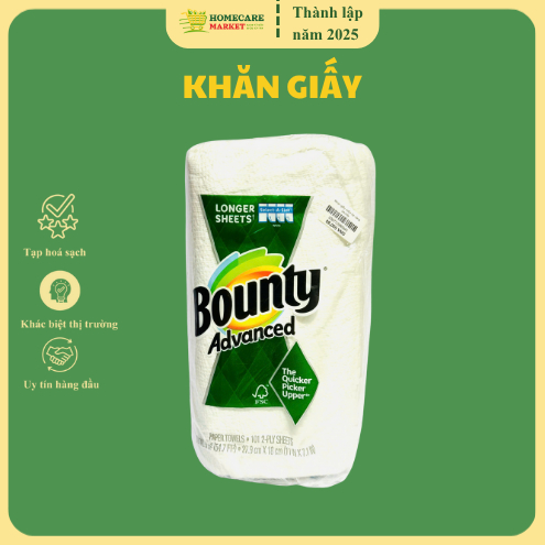 Khăn giấy cuộn Bounty Advanced Mỹ 430cm 107 tờ, Cuộn khăn giấy Mỹ, lau bếp lau tay, thấm dầu đa năng