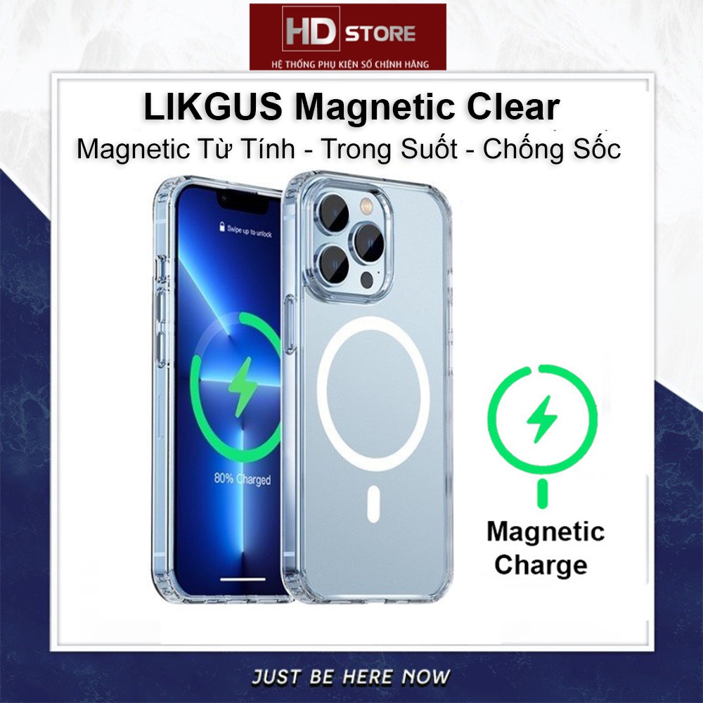  Ốp Lưng Iphone sạc không dây LIKGUS Magnetic CRYSTAL Clear Trong suốt Chống Ố Viền Dẻo Ip14 15 16 Pro Max HD Store 