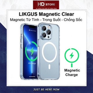  Ốp Lưng Iphone sạc không dây LIKGUS Magnetic CRYSTAL Clear Trong suốt Chống Ố Viền Dẻo Ip14 15 16 Pro Max HD Store 