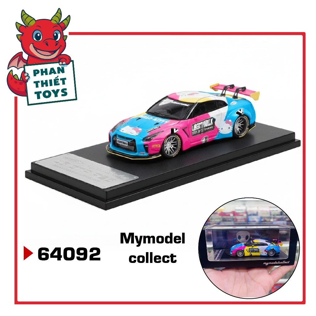 Mô hình xe Nissan GTR R35 LBWK Hello Kitty tỉ lệ 1:64 Mymodelcollect MC640004G