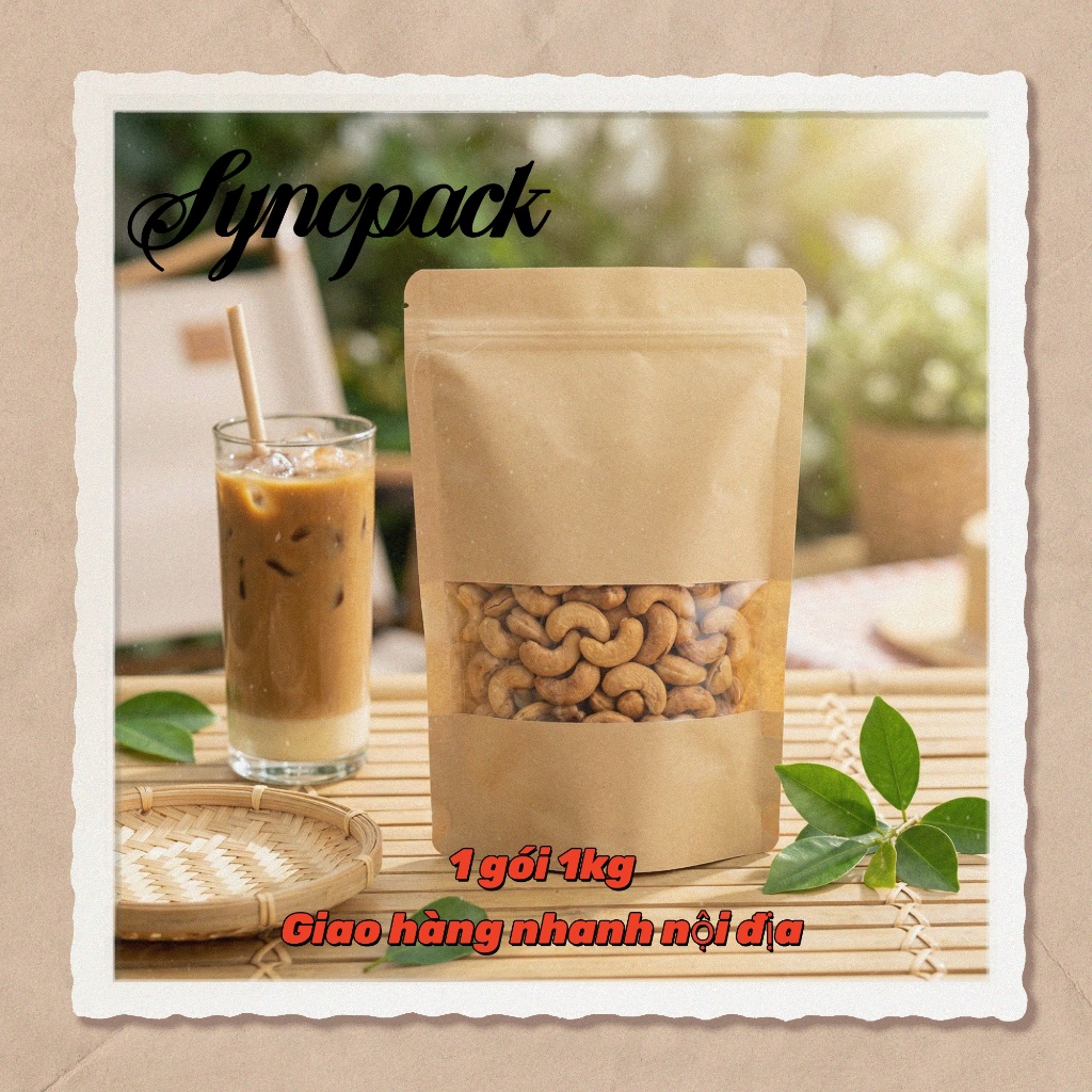 1 gói 1kgTúi Giấy Kraft Vàng Đứng Có Cửa Sổ - Túi Đựng Bánh, Trà, Ngũ Cốc & Thảo Mộc