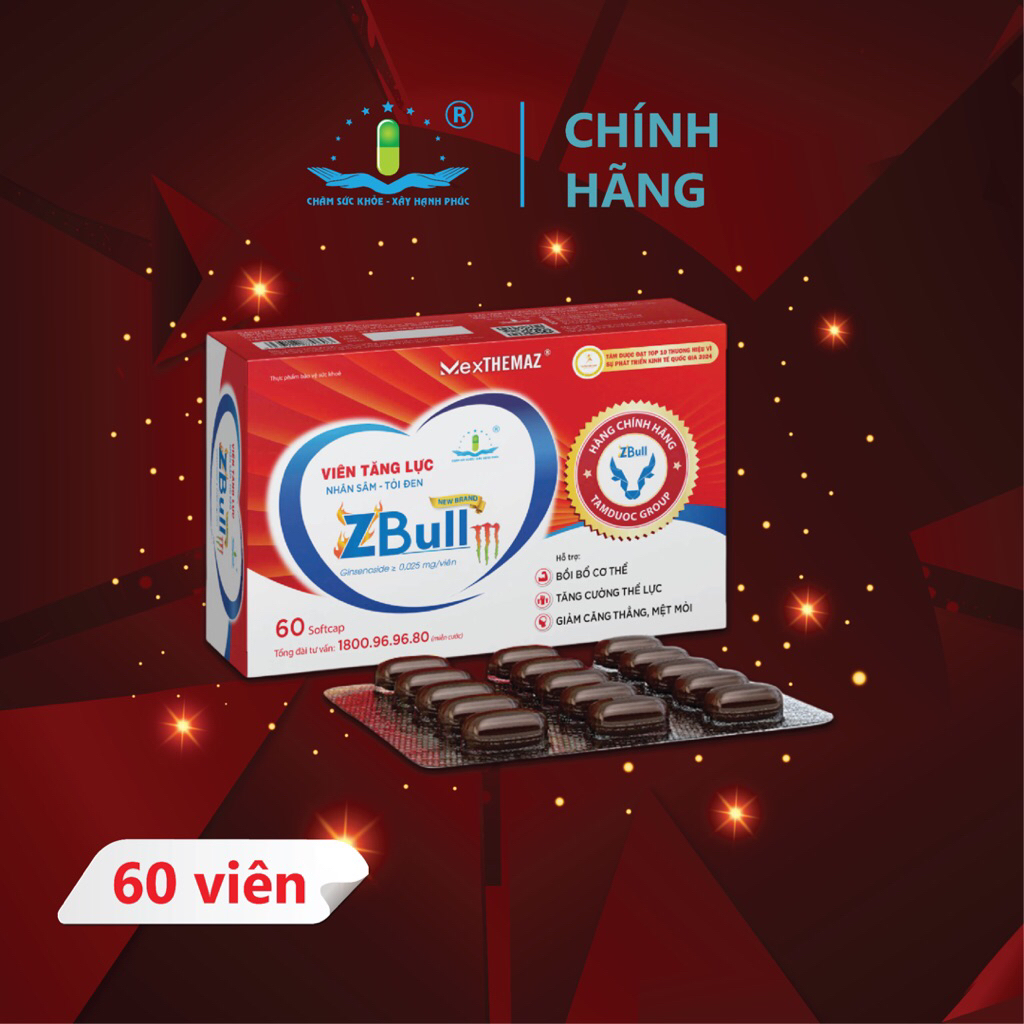 Viên tăng lực Nhân Sâm - Tỏi Đen ZBULL FAST (Hộp 60 viên) Hỗ trợ bồi bổ cơ thể, tăng sức đề kháng, t
