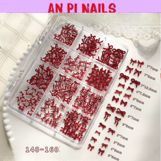 Khay 12 ô charm nơ đỏ mix mẫu mix size trang trí nail hottrend - An Pi Nails