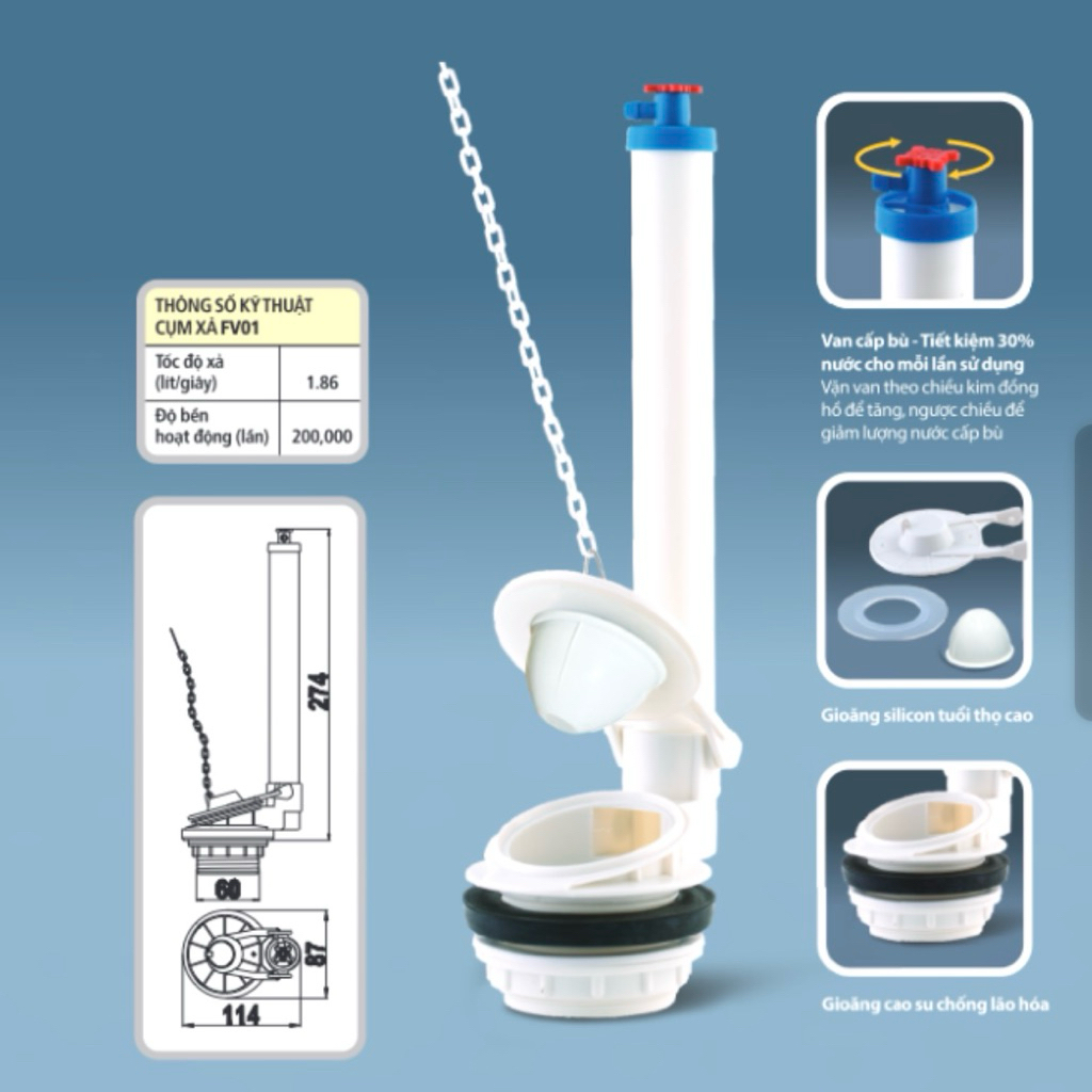 VAN XẢ BỒN CẦU KÉT RỜI - CỤM XẢ CẦU GẠT, 1 NHẤN FV01