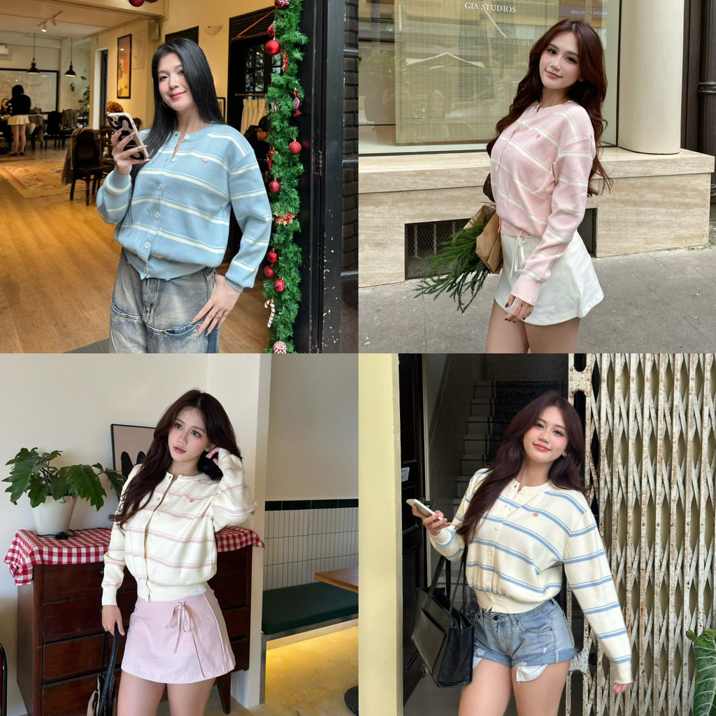 [ SẴN - RIÊNG HỒNG KẺ BE ORDER 3 NGÀY ] TINY CARDIGAN - ÁO CARDIGAN LEN FORM VỪA ÔM KẺ SỌC ĐÔI TAG N