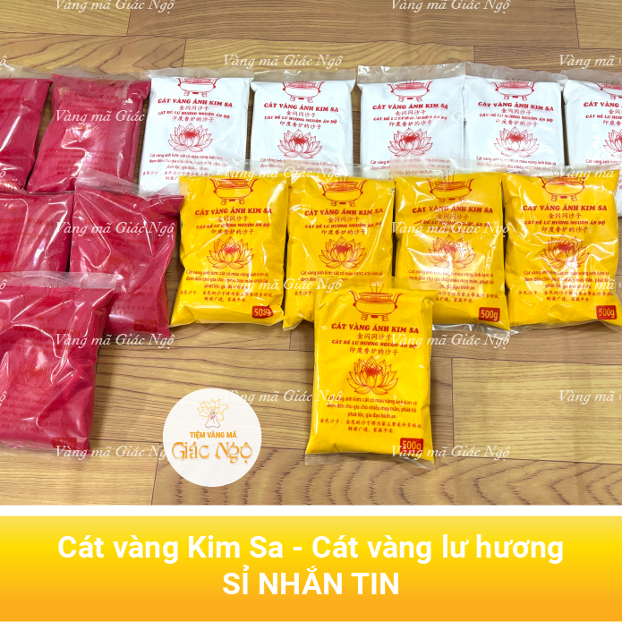 Cát vàng Kim Sa - Cát mịn để lư hương cúng bàn thờ - Vàng mã Giác Ngộ