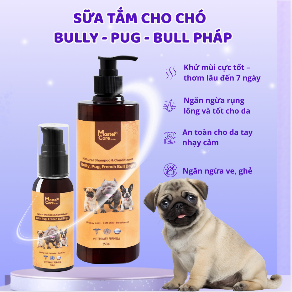 Sữa tắm Chó Bully, Pug, Bull Pháp MasterCare Thơm lâu, khử mùi hôi, mượt lông, không cay mắt