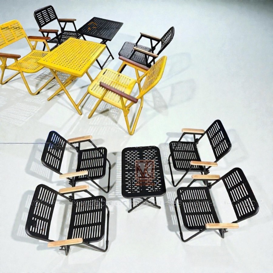 Ghế Xếp Gọn Camping Sắt _ Ghế gấp gọn du lịch dã ngoại tựa tay gỗ chắc chắn