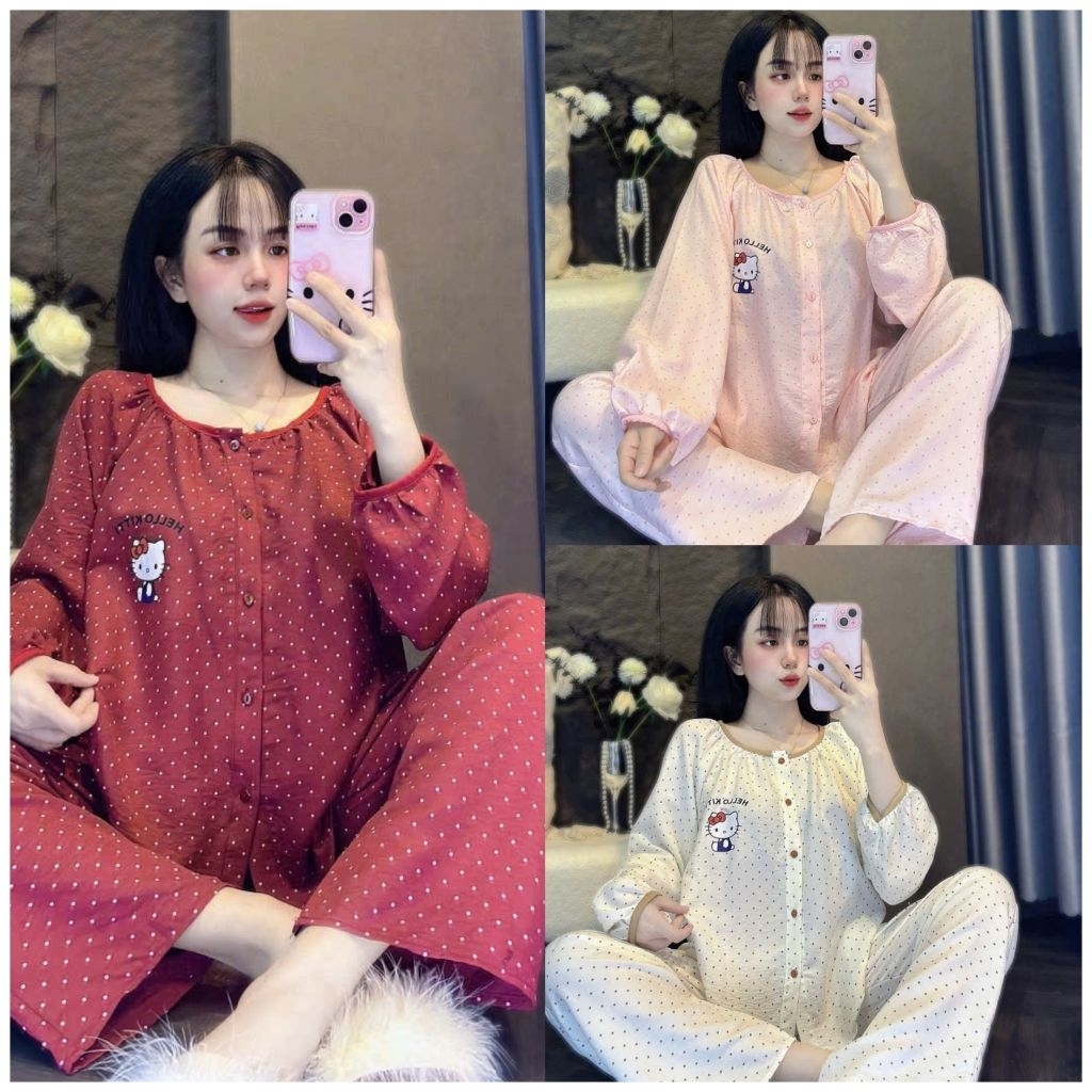Bộ Pyjama Dài Hình Viền Siêu Hot Chat DD 195