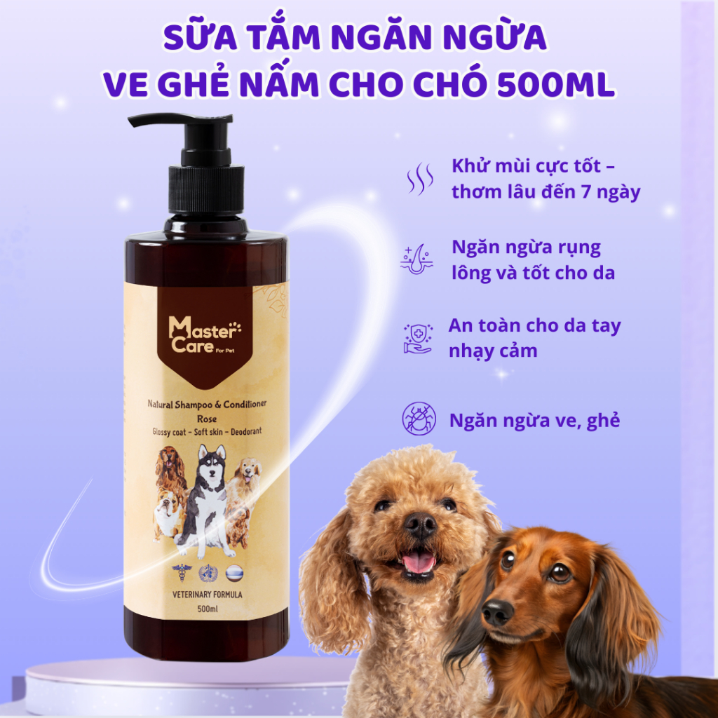 Sữa Tắm Cho Chó Poodle MASTERCARE Các Loại Bé Lông Màu Khử Mùi Ngừa Ve Rận Lưu Hương 500ml