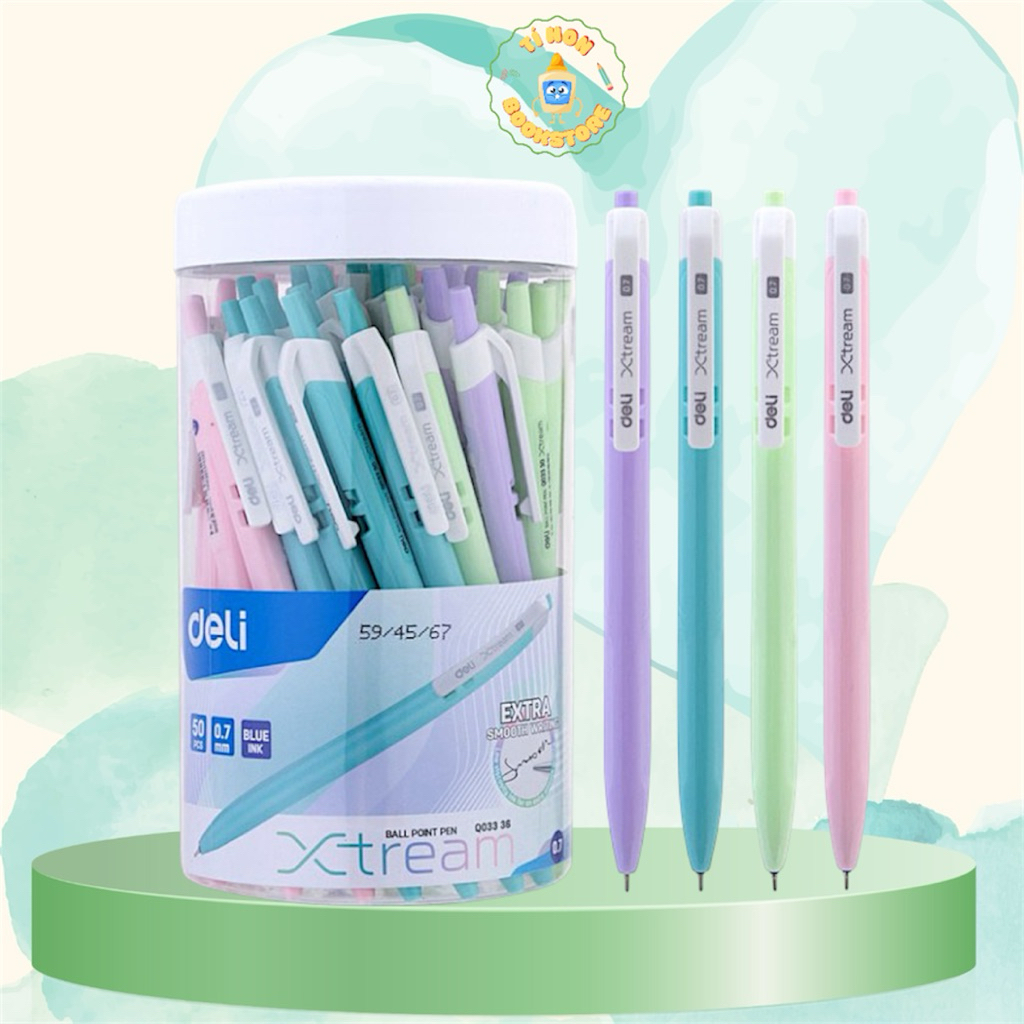 COMBO 10 Bút Bi Deli Xtream 0.7mm - Mực Xanh, Viết Êm, Thiết Kế Pastel (Q093 36)