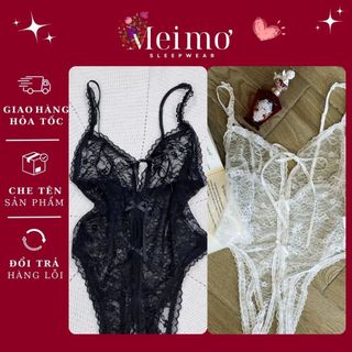 MEIMO - Bodysuit Ngủ 2 Dây Ren Xuyên Thấu Gợi Cảm Bộ Đồ Ngủ Ren Sexy Mềm Mịn Xẻ Đáy