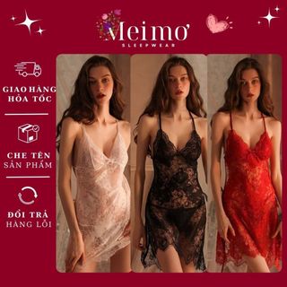  MEIMO - Váy ngủ ren sexy gợi cảm đầm ngủ 2 dây xuyên thấu hở lưng xẻ tà quyến rũ 