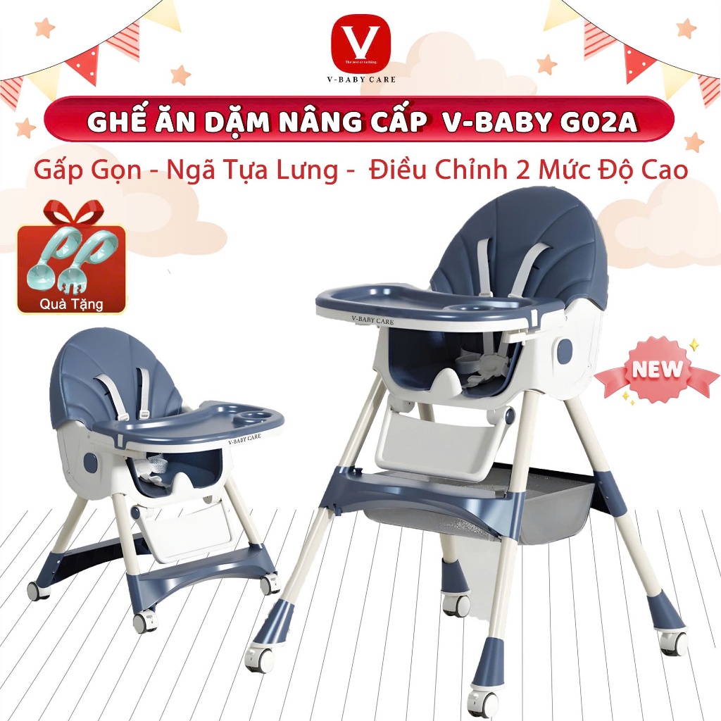 Ghế Ăn Dặm V-BABY Gấp Gọn Cao Cấp [G02A , G02S] , Ghế Cố Định V-BABY [G618,GA001]