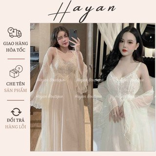  HT854 Set váy ngủ và áo choàng dáng dài tau loe tiểu thư có MÚT ĐỆM thướt tha tôn dáng HT854 