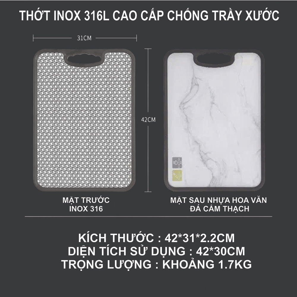 Thớt kháng khuẩn inox 316L cao cấp, thớt  kháng khuẩn, chống nấm mốc, thương hiệu Kibath KB-995