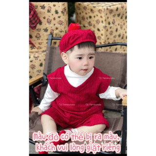  Set bộ len 4 chi tiết mũ diện tết noel cho bé trai bé gái 8-17kg khách giặt riêng màu đỏ vì có thể bị ra màu  