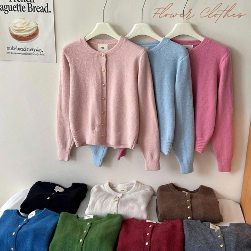 ( HÀNG SẴN ) Áo Cardigan Len Lông Thỏ Mác EGG Cúc Đồng Basic Dày Dặn Hàng QC